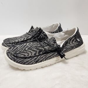 Hey Dude Wendy Woven Gray Black Stripe Lace Slip On Shoes Womens 8